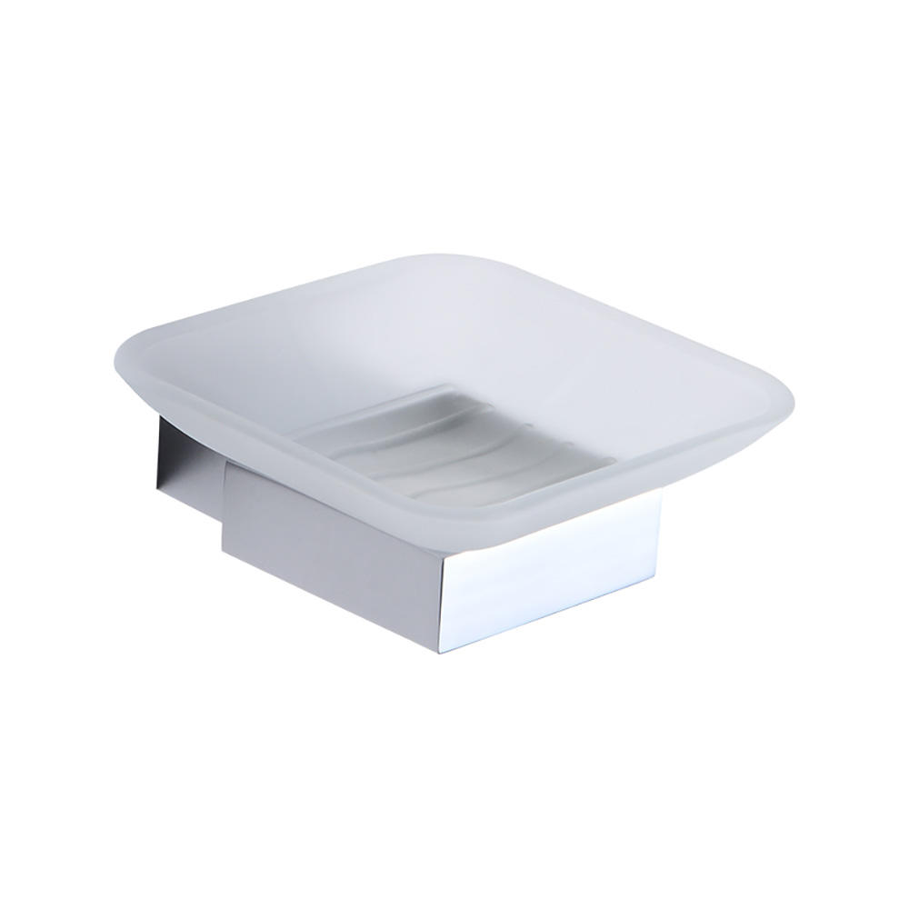 OJ-G1413L Frosted Glass Soap Dish With Holder Modern Soap Dish Wall Mounted Square Soap Holder For Bath and Shower Brass Bathroom Accessories