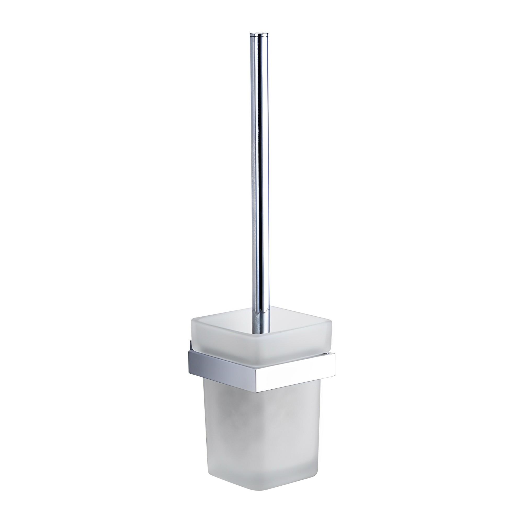 OJ-G1419L Brass Toilet Brush Holder Chrome Plated Handle with Frosted Glass Cups Brass Bathroom Accessories