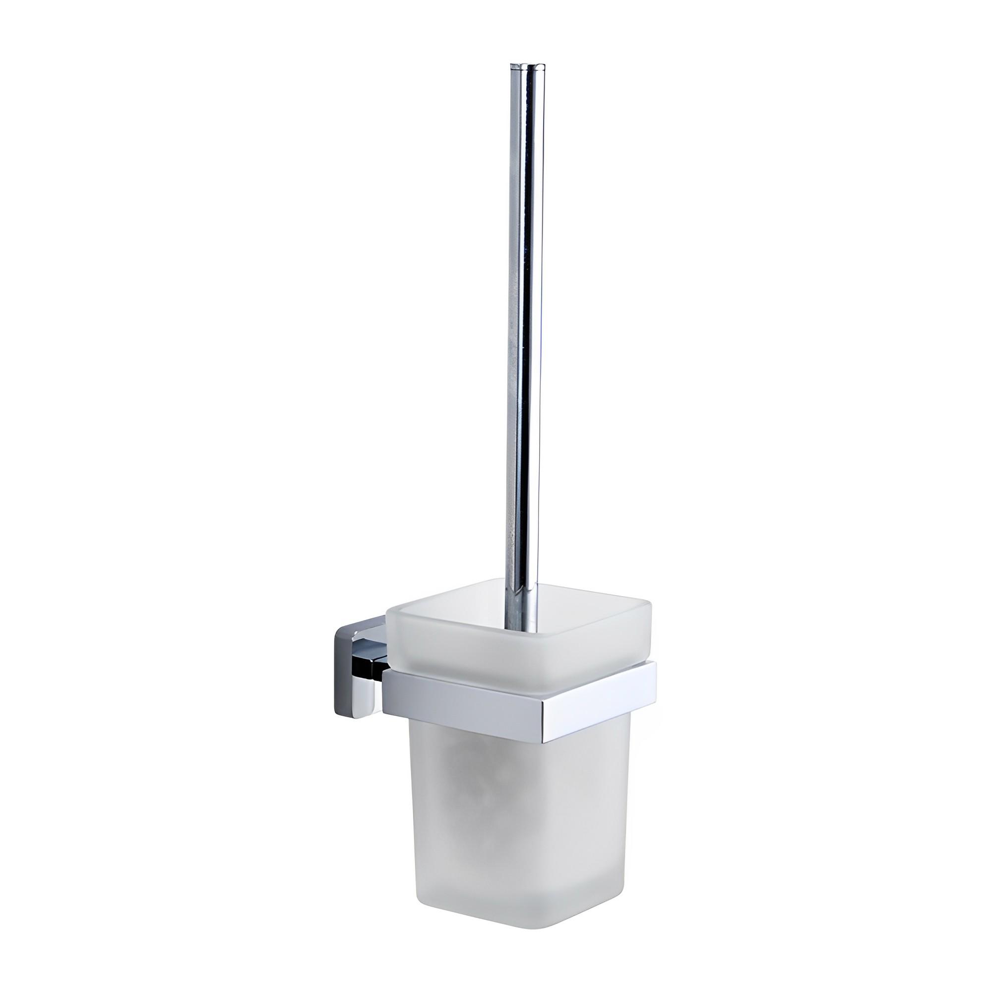 OJ-G1119L  Toilet Brush Holder Chrome Plated Wall Mounted With Glass Container Zinc Alloy Bathroom Accessories