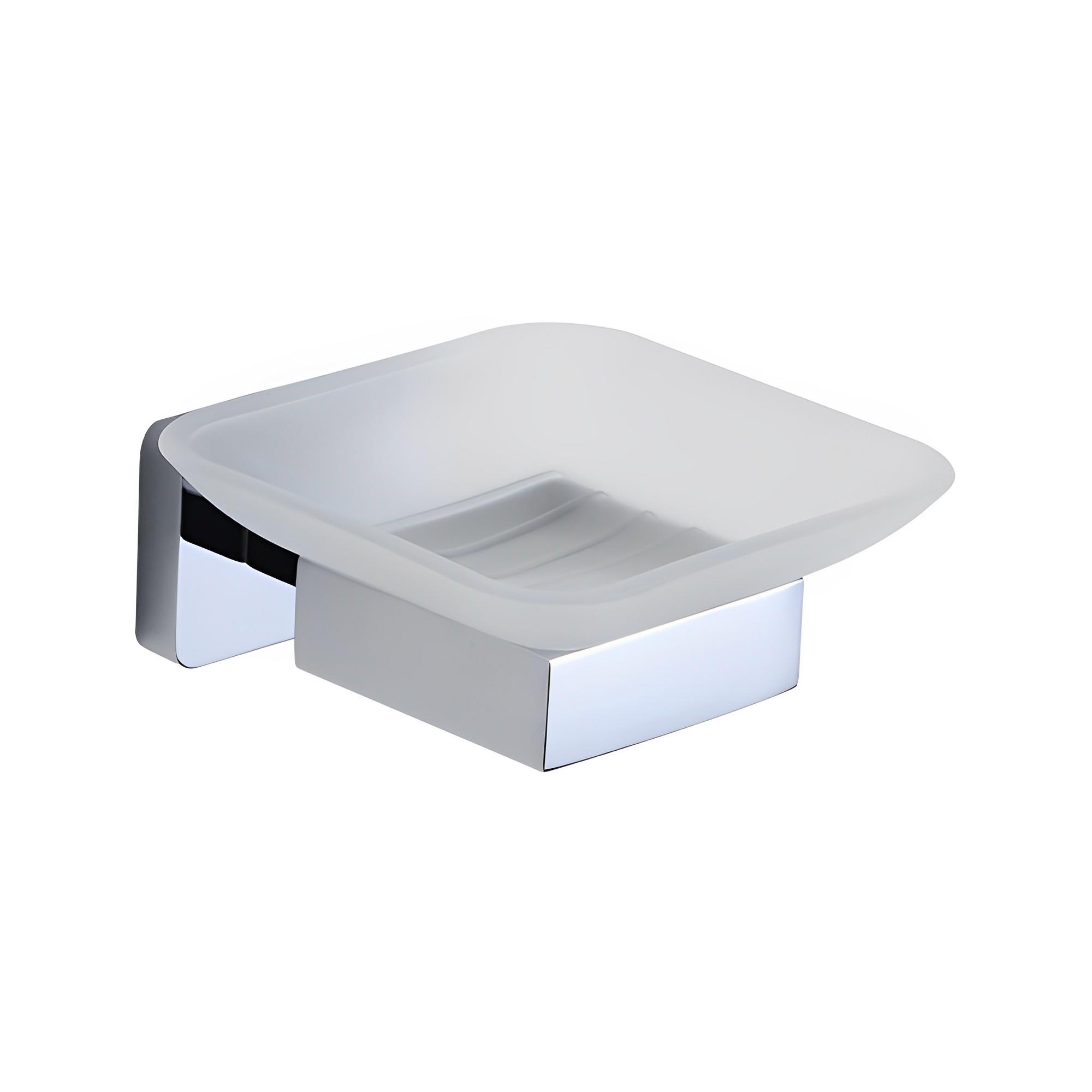OJ-G1112L Glass Soap Dish Wall Mounted Chrome Square Holder with Soap Dish Brass Bathroom Accessories