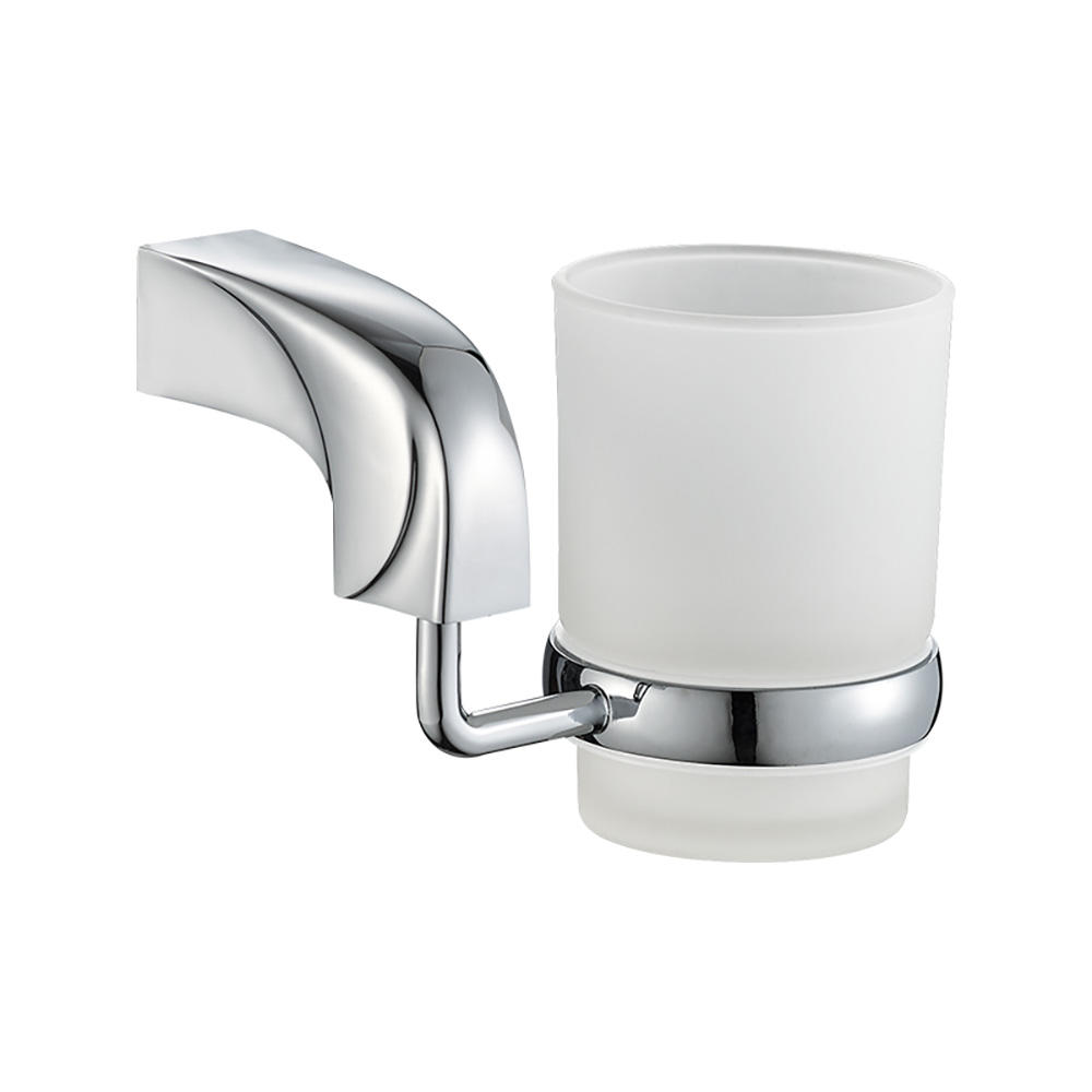 OJ-L20506J Bathroom Wall-Mounted Toothbrush Holder with Frosted Round Glass Cup Set Zinc Alloy Bathroom Accessories