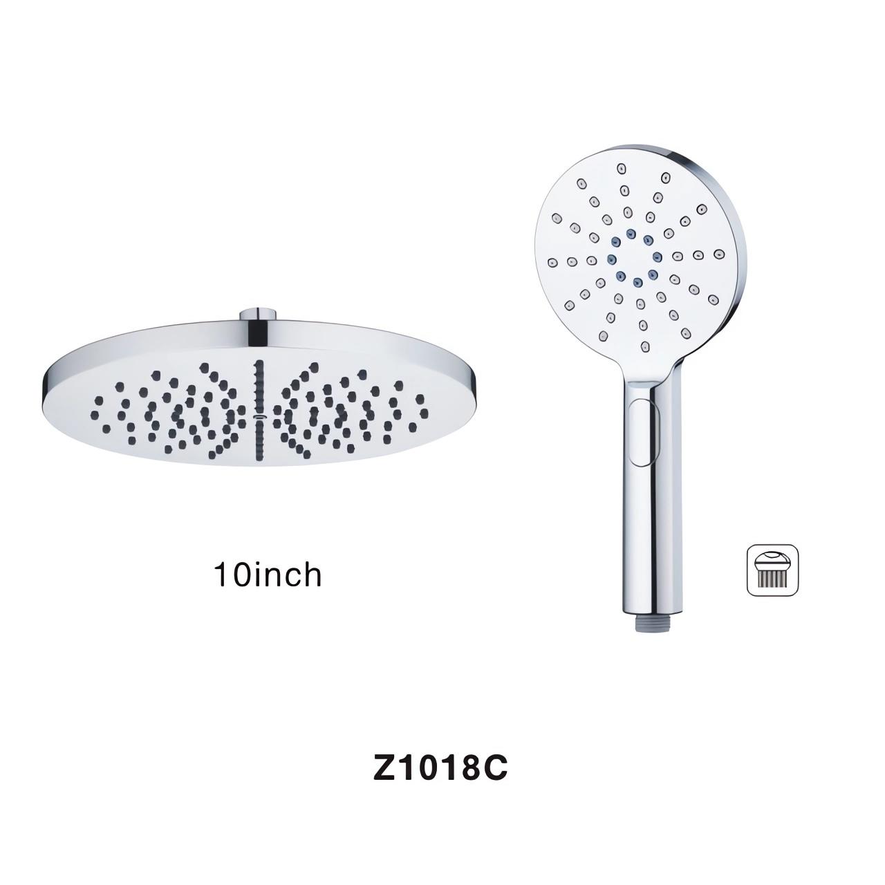 Z1018C Large 10 Inch Rain Shower Head Rainfall Shower Head with High Gentle Pressure Modern Luxury Look Brass Ball joint with 360 adjustment  Plastic Hand Shower