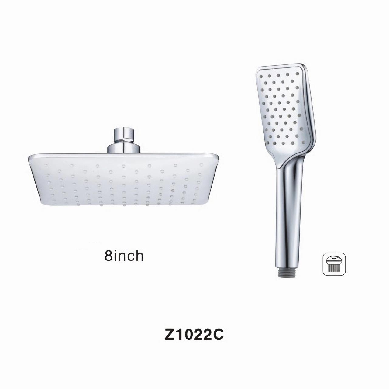 Z1022C 8 Inch Rainfall Square High Pressure Shower Head Brass Swivel Ball And Polished Chrome Finish with Handheld One Function Plastic Hand Shower