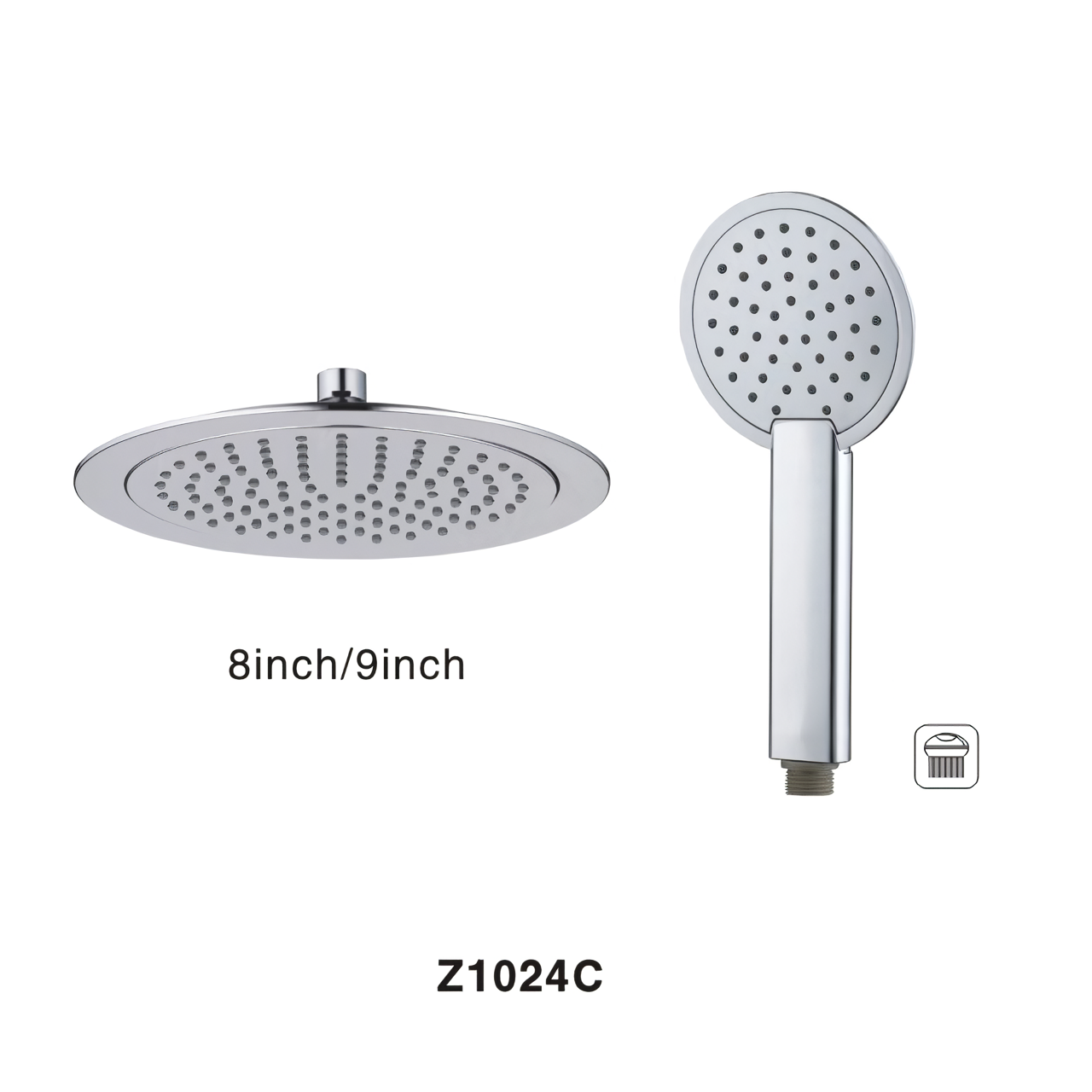 Z1024C Silver Shower Faucet Set 8 Inches Extra-thin Rain Plastic Shower Head Anti-clog Nozzles Plastic Hand Shower 