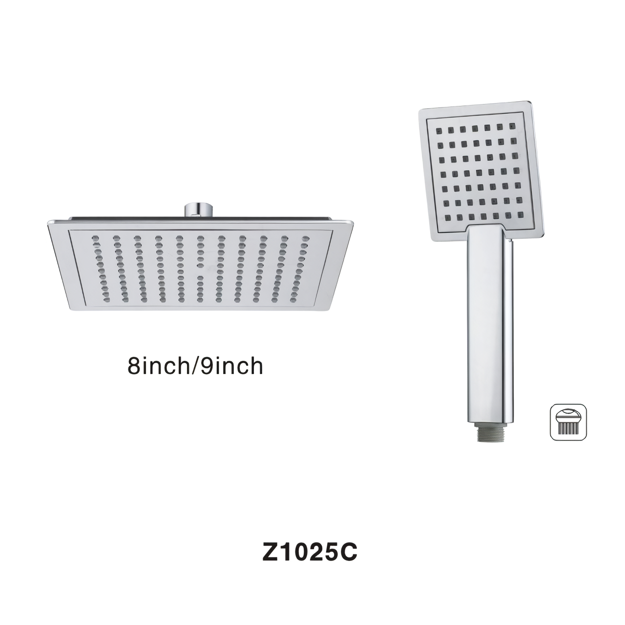 Z1025C 8 Inch/9 Inch Square Chrome Rain Anti Clog Self Cleaning Plastic Shower Head Adjustable Replacement for Plastic Hand Shower