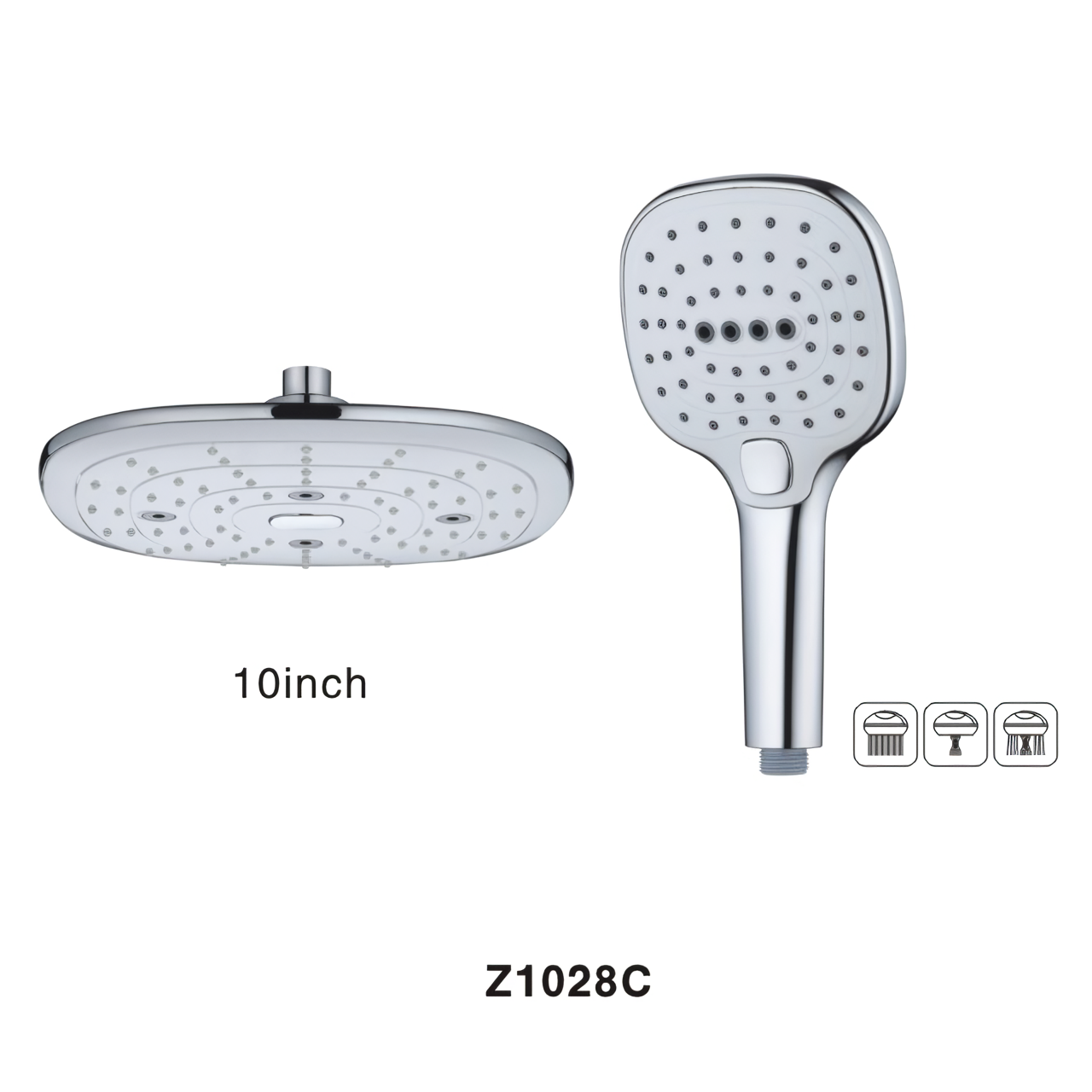 Z1028C Shower Heads with Handheld Spray Combo 10 Inch High Pressure Rain Plastic Shower Head 3 Settings Large Silver Panel Plastic Hand Shower