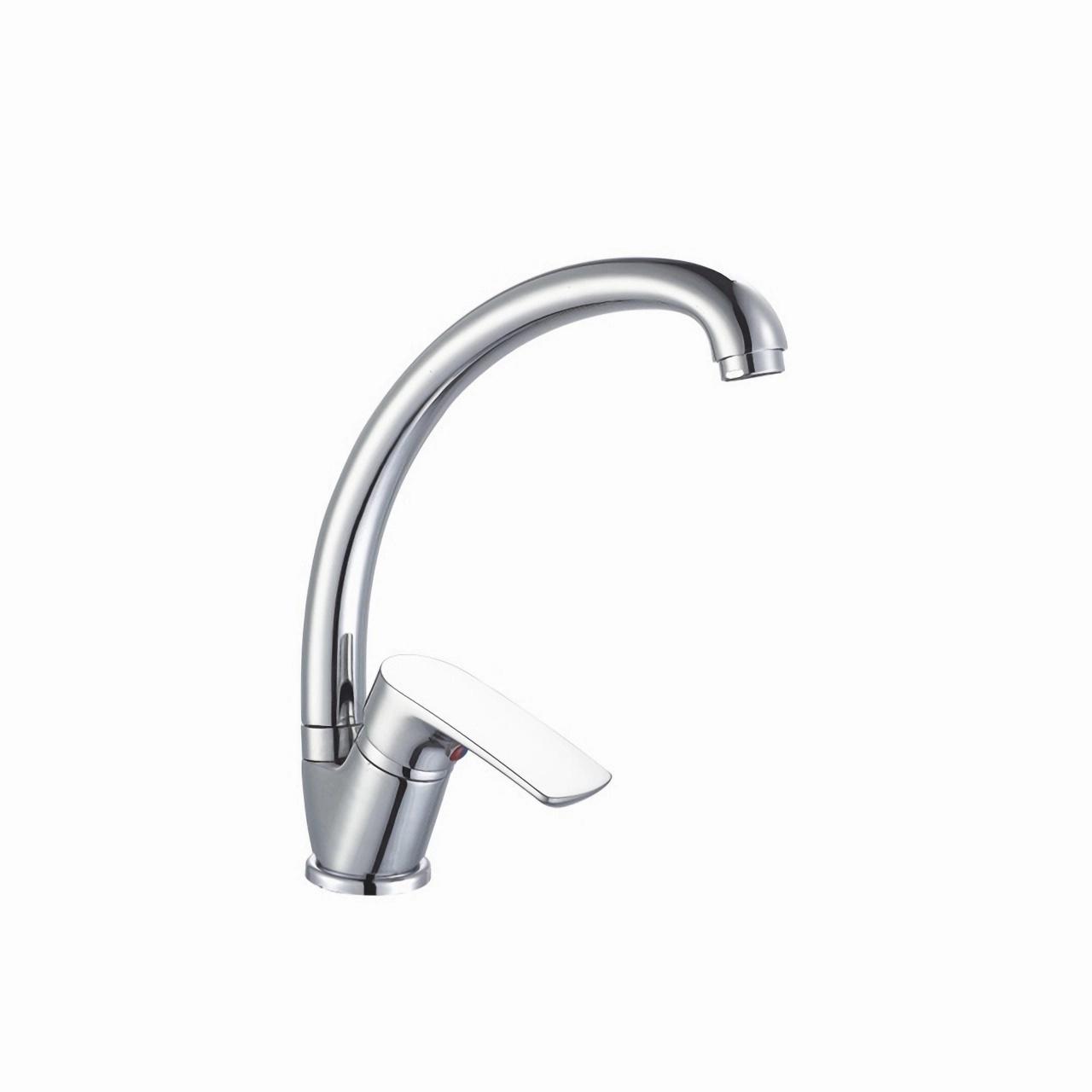 OJ-J0187H Swan Neck Single Lever Round Spout Kitchen Bathroom Faucet Set Chromed Deck Mounted Zinc Alloy Kitchen Faucet