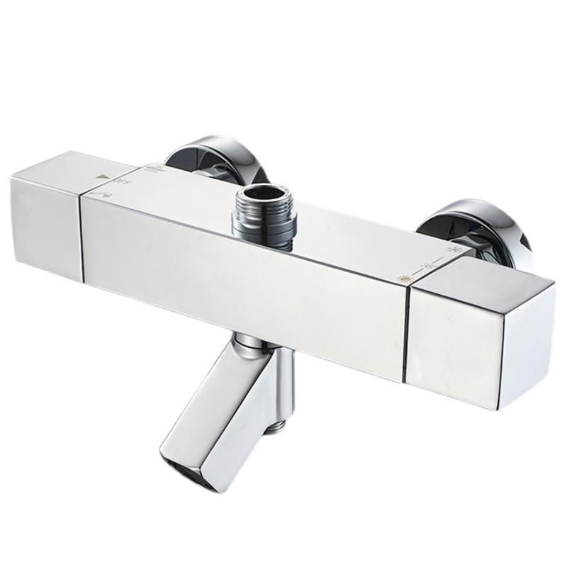 OJ-J2712C Chrome Bathroom Hotel Wall-Mounted Hot Cold Water Pure Brass Square Body Shower Mixer 3 Functions Thermostat Faucet